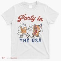 Retro Party In The Usa Beer Hot Dog Lover Funny 4th Of July T-Shirt thumb 0