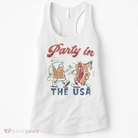 Retro Party In The Usa Beer Hot Dog Lover Funny 4th Of July Women's Tank Top thumb 0