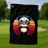 Retro Panda In Sunglasses Bbq Pool Party Funny Panda Golf Towel thumb 1