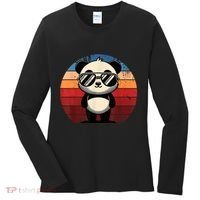 Retro Panda In Sunglasses Bbq Pool Party Funny Panda Women's Long Sleeve Shirt thumb 0