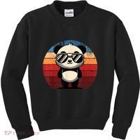 Retro Panda In Sunglasses Bbq Pool Party Funny Panda Kids Sweatshirt thumb 0