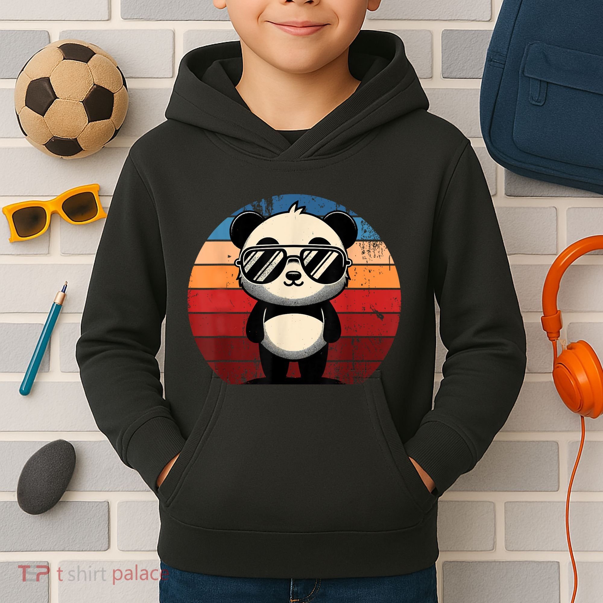 Retro Panda In Sunglasses Bbq Pool Party Funny Panda Kids Hoodie