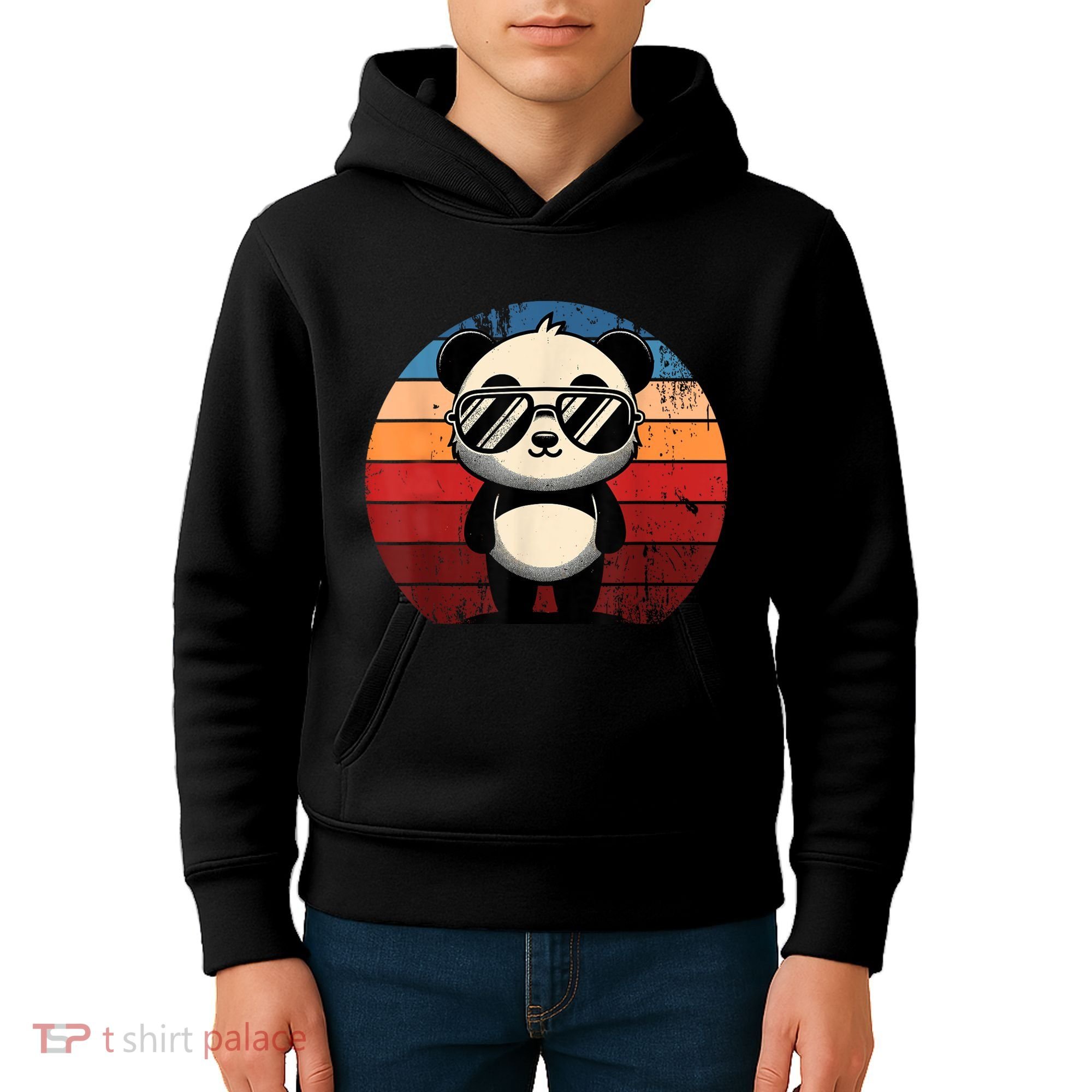 Retro Panda In Sunglasses Bbq Pool Party Funny Panda Kids Hoodie