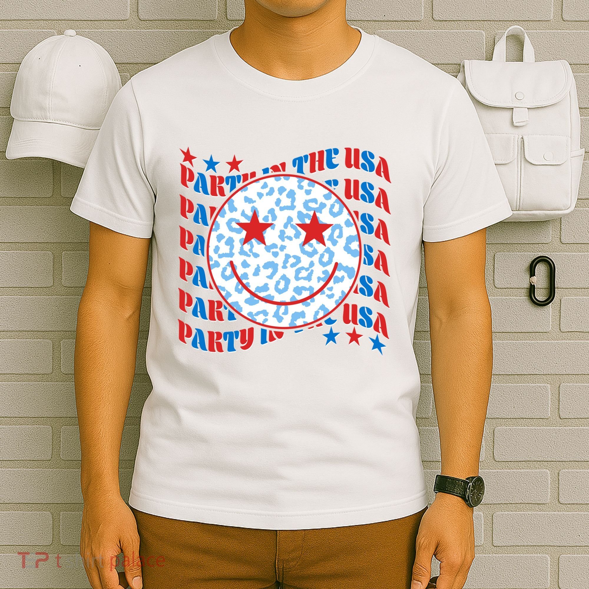 Retro Party In The USA Emoji Smiley T-Shirt