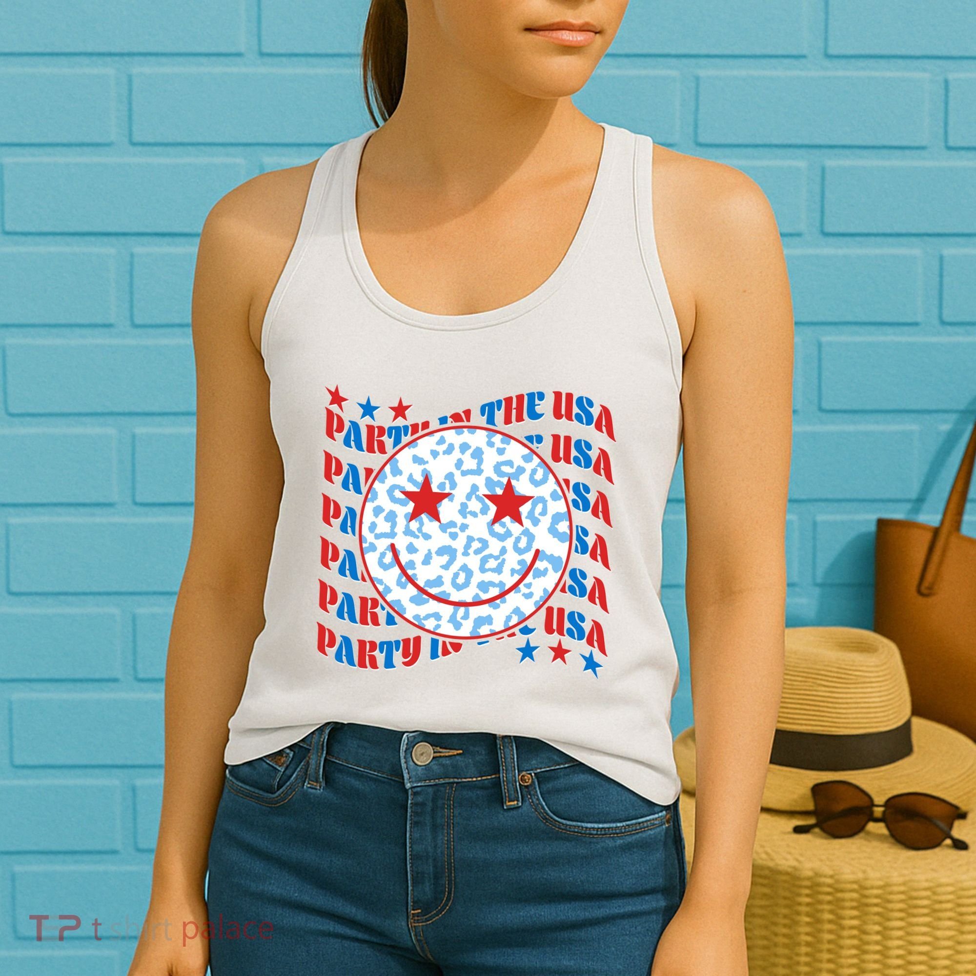 Retro Party In The USA Emoji Smiley Women's Tank Top