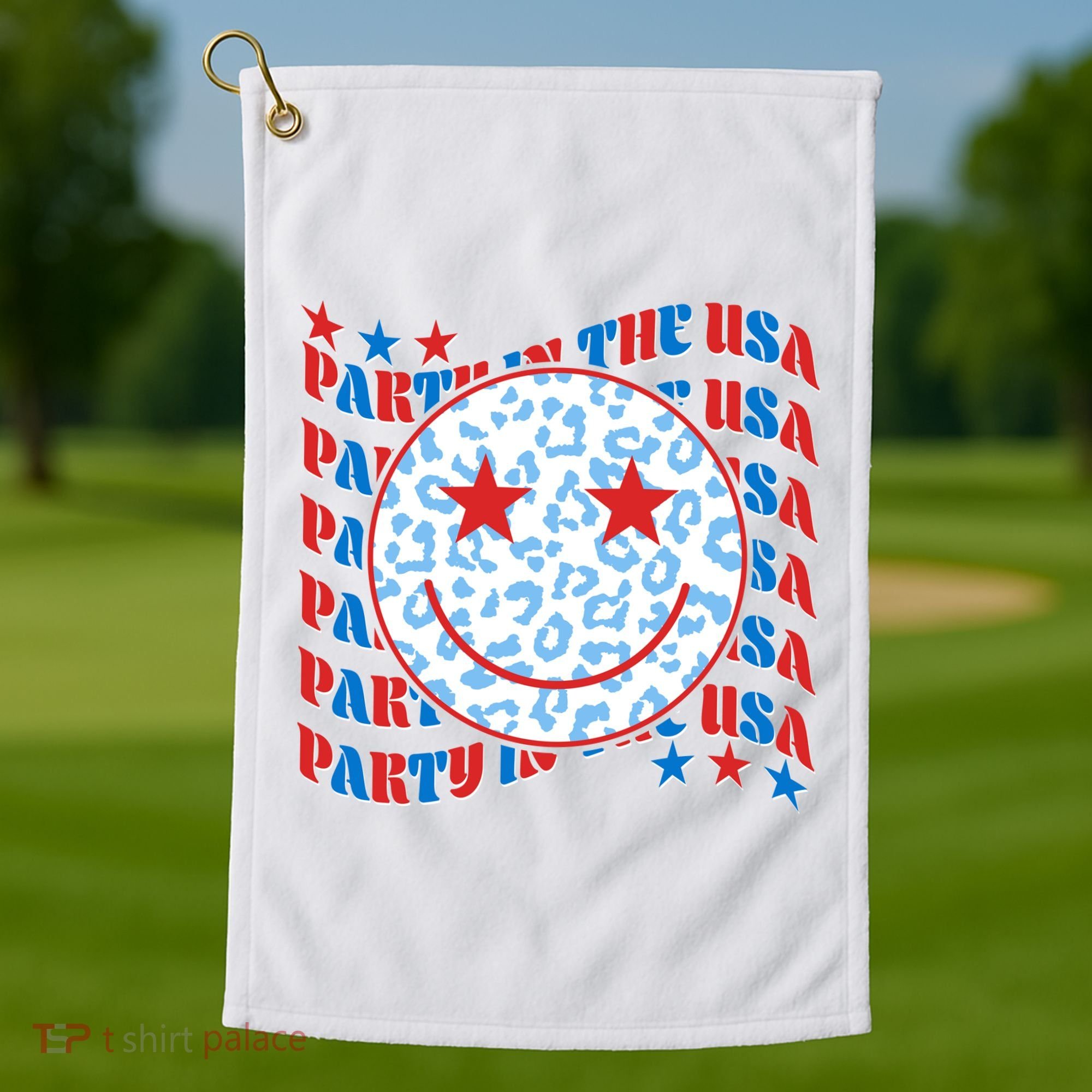 Retro Party In The USA Emoji Smiley Golf Towel