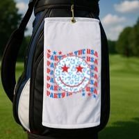Retro Party In The USA Emoji Smiley Golf Towel thumb 2