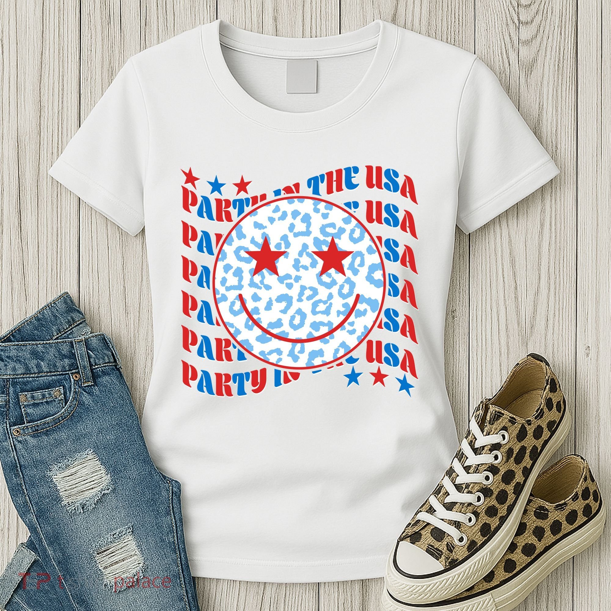 Retro Party In The USA Emoji Smiley Women's T-Shirt