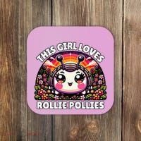 Roly Poly Kawaii Pill Bug This Girl Loves Rollie Pollies Coaster thumb 0