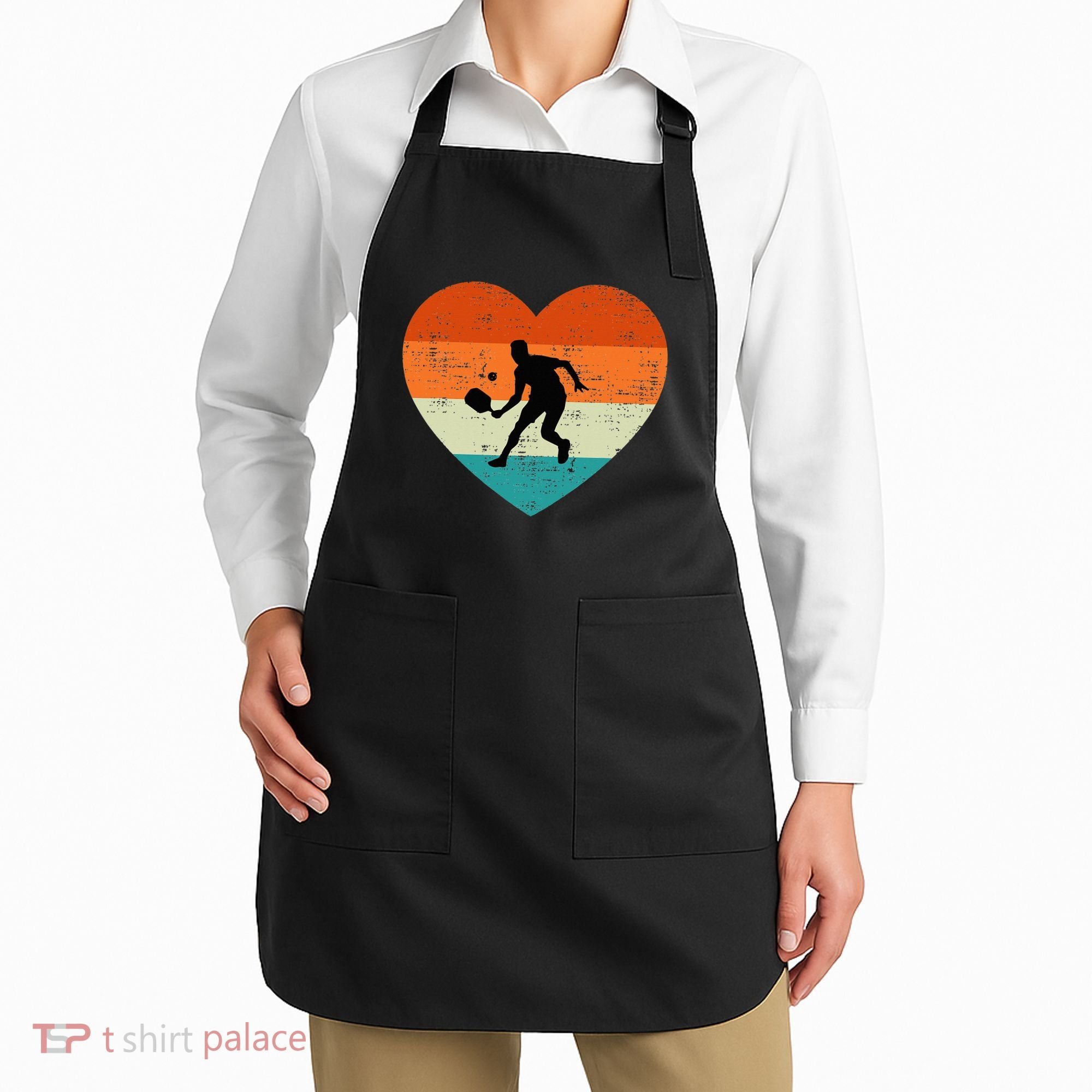 Retro Pickleball Lovers Heart Love Valentines Day Apron