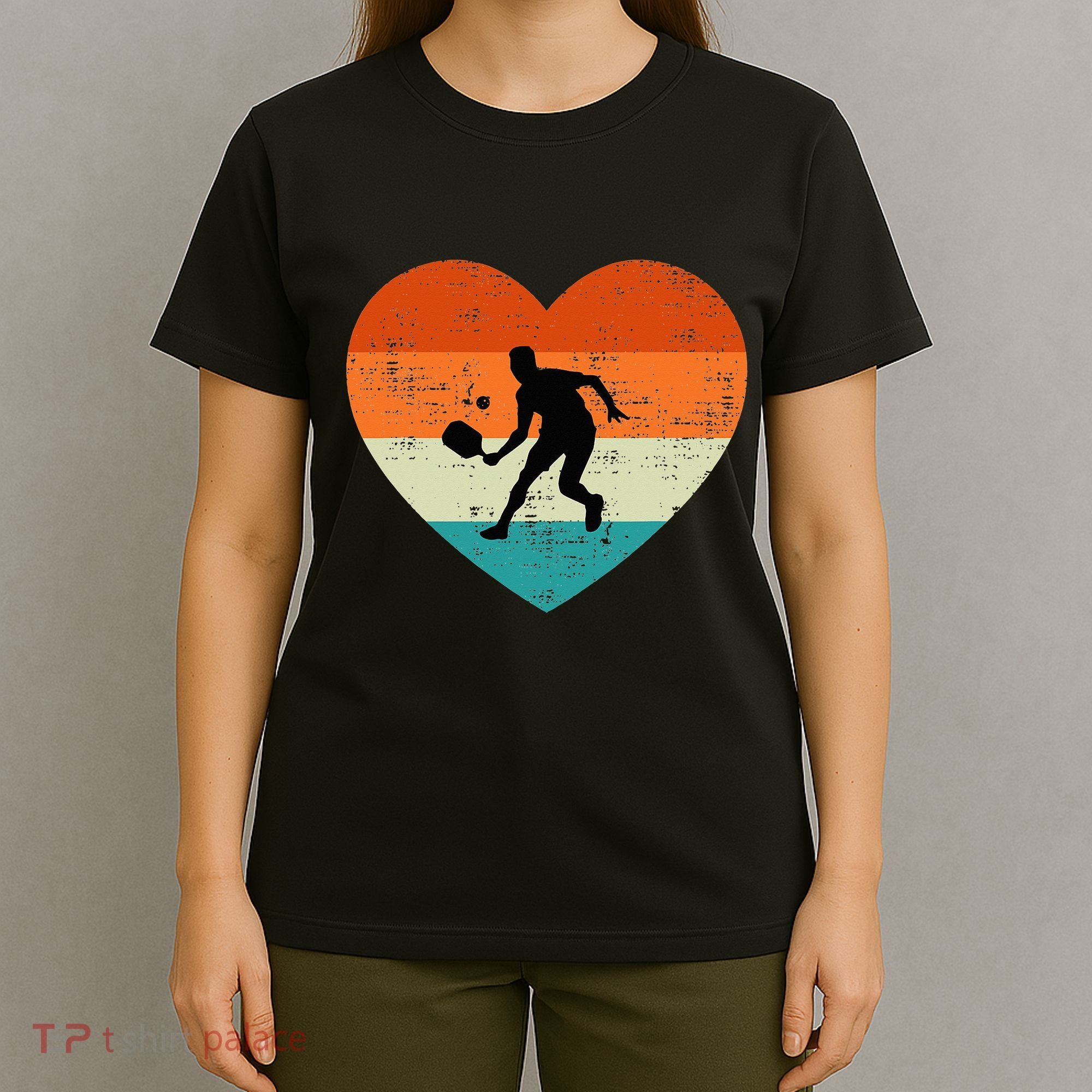 Retro Pickleball Lovers Heart Love Valentines Day T-Shirt