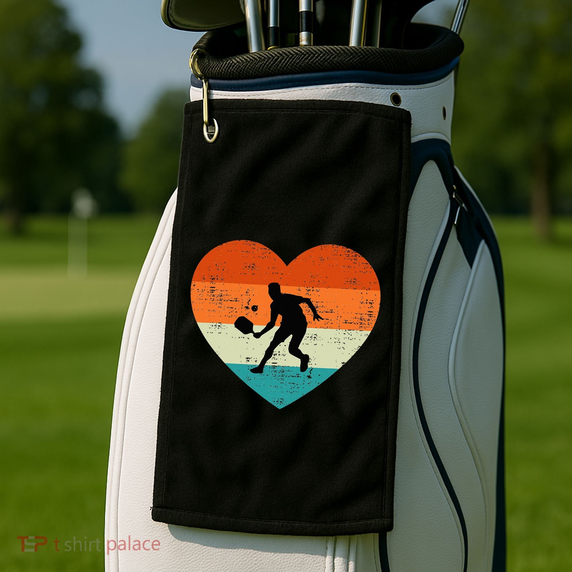 Retro Pickleball Lovers Heart Love Valentines Day Golf Towel