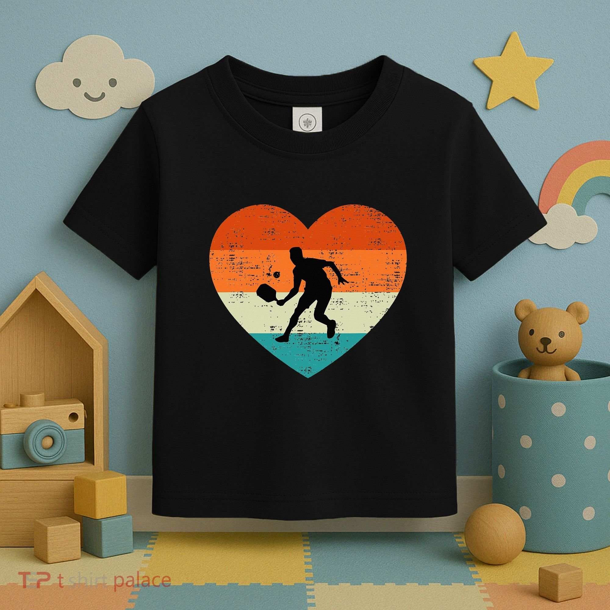 Retro Pickleball Lovers Heart Love Valentines Day Toddler T-Shirt
