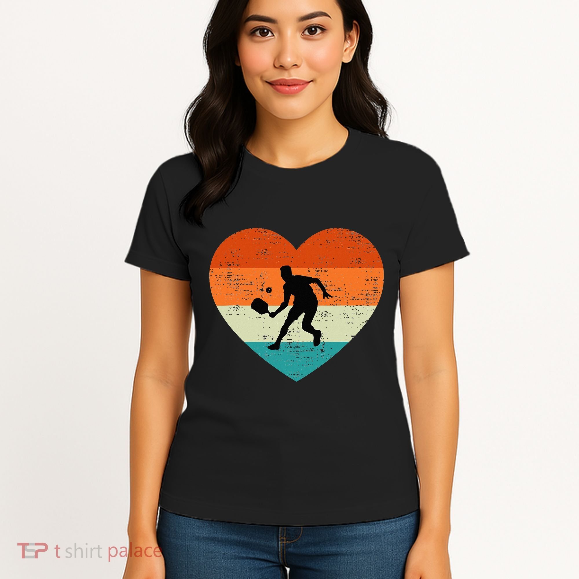 Retro Pickleball Lovers Heart Love Valentines Day Women's T-Shirt