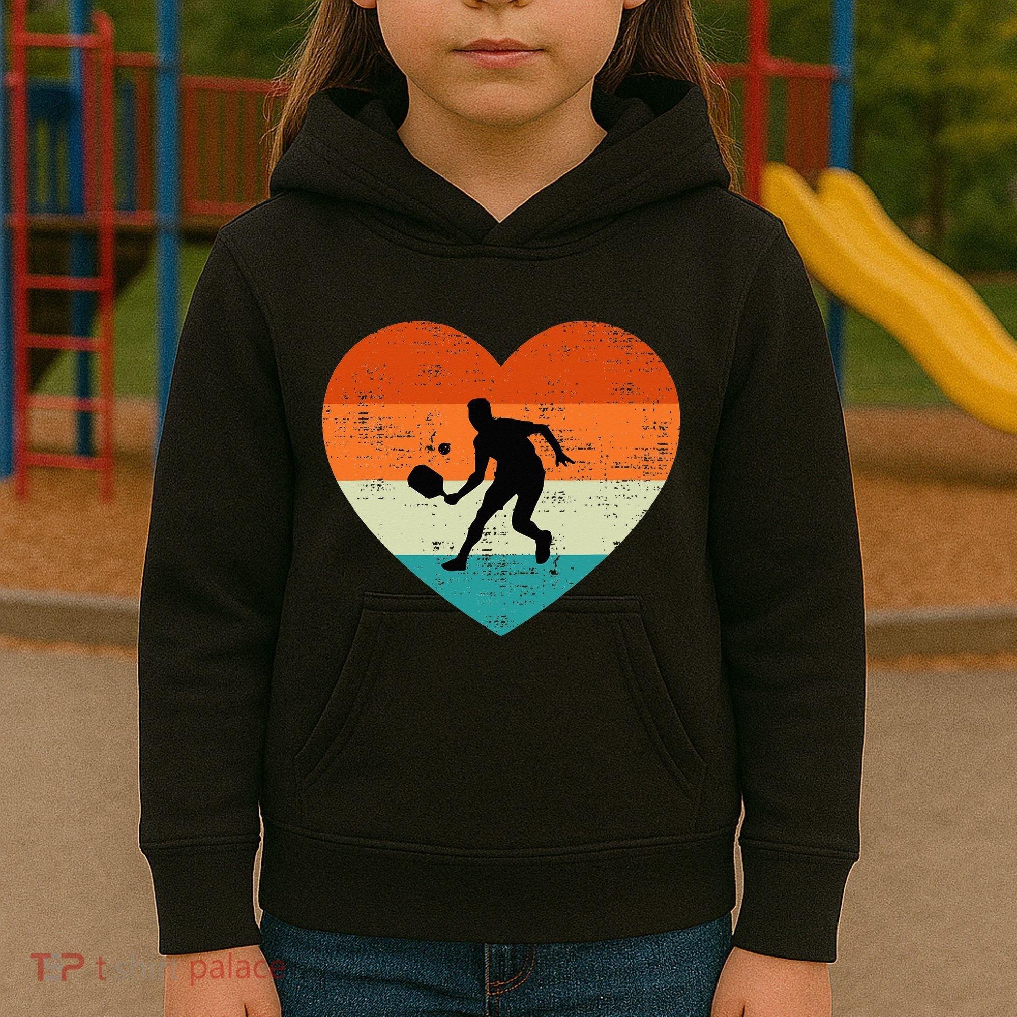 Retro Pickleball Lovers Heart Love Valentines Day Kids Hoodie