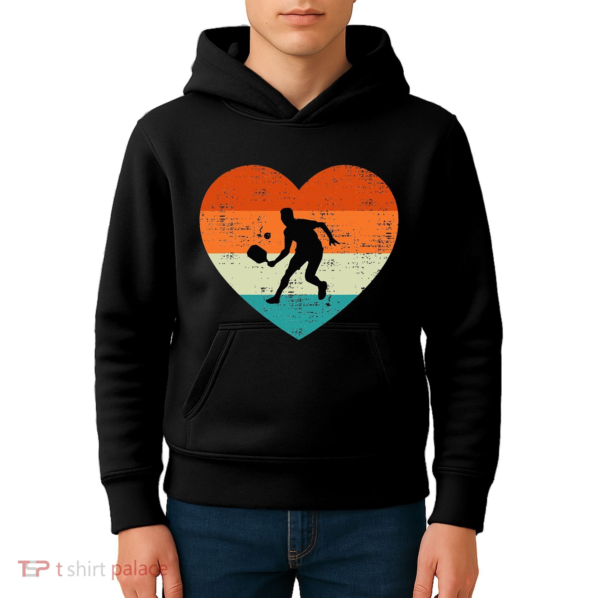 Retro Pickleball Lovers Heart Love Valentines Day Kids Hoodie