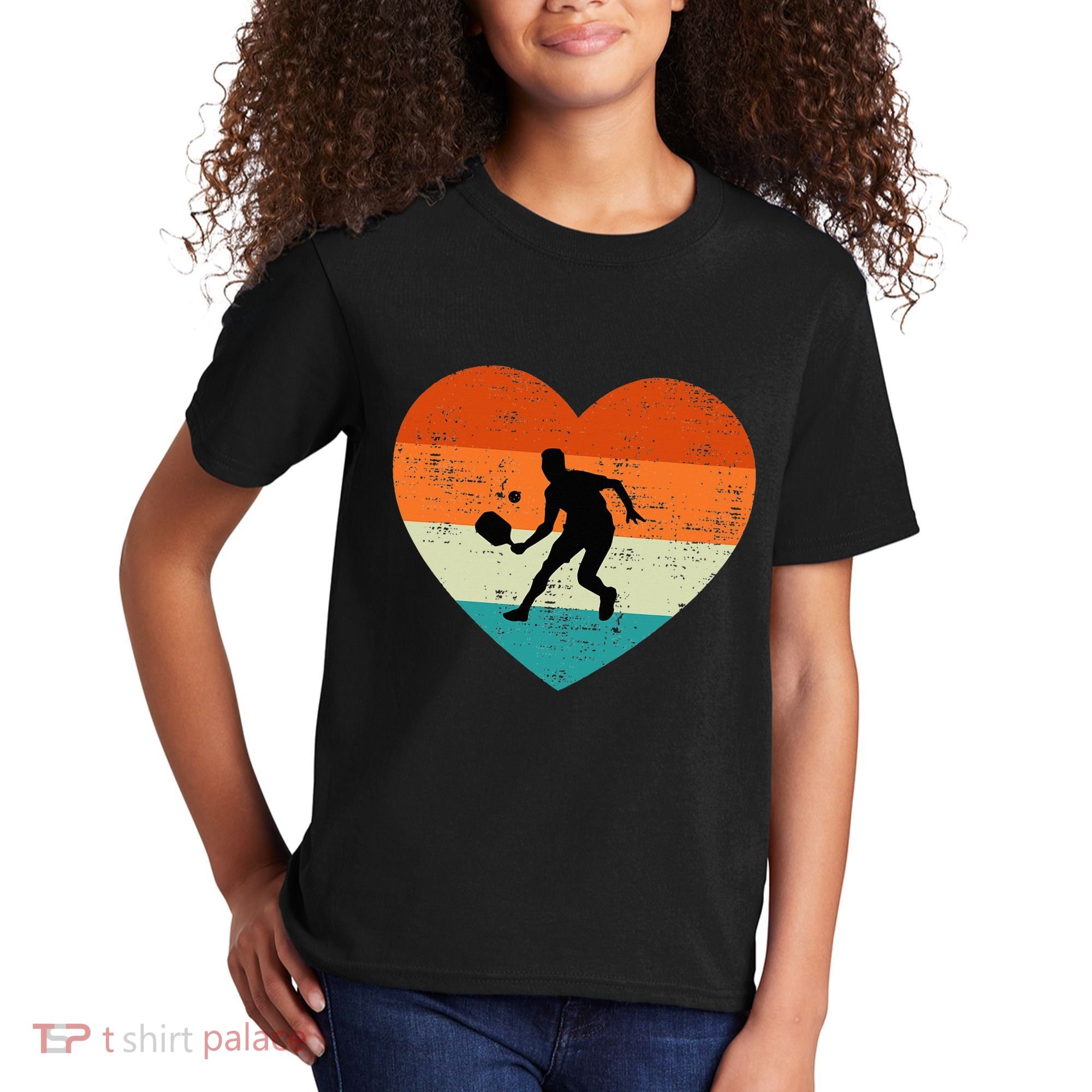Retro Pickleball Lovers Heart Love Valentines Day Kids T-Shirt