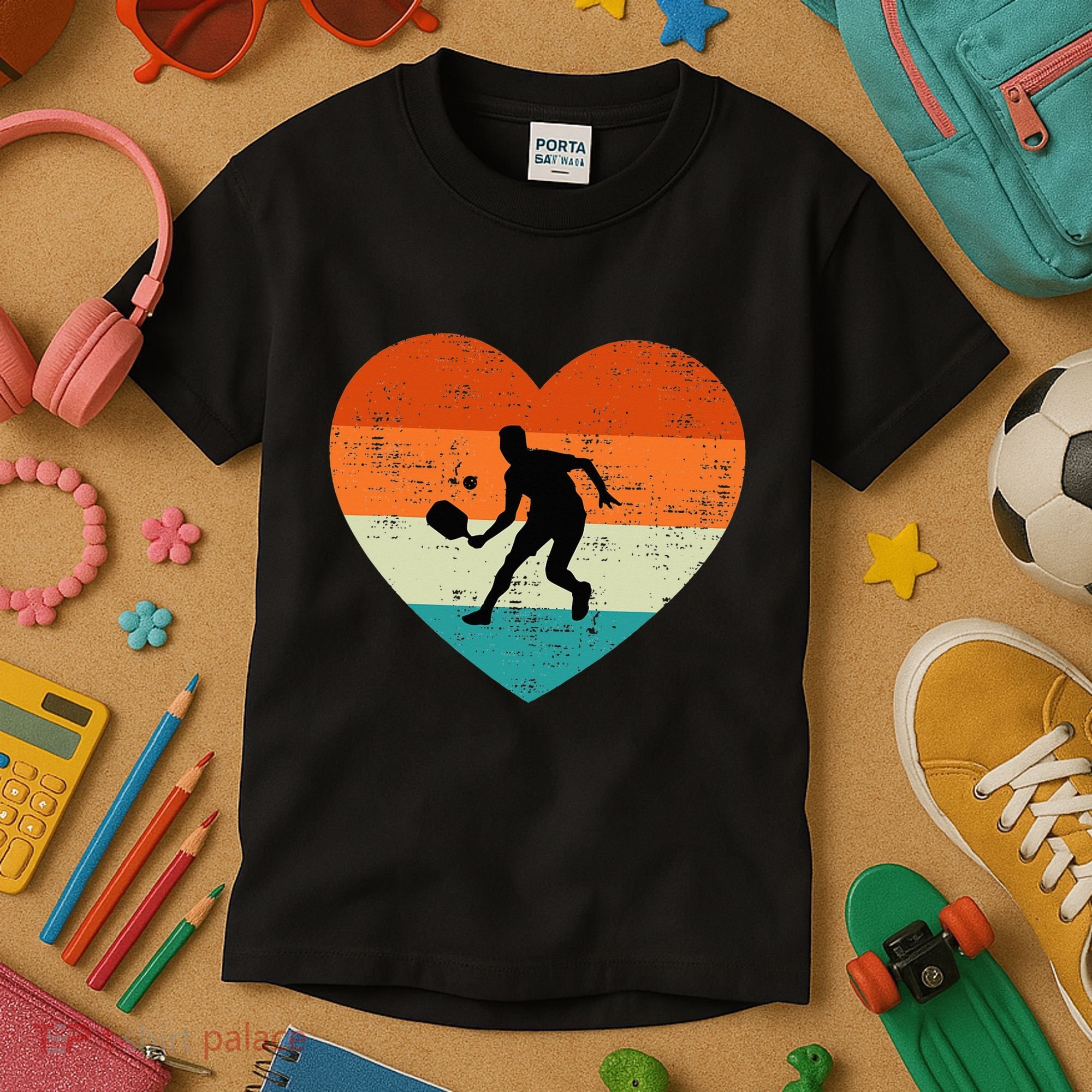 Retro Pickleball Lovers Heart Love Valentines Day Kids T-Shirt
