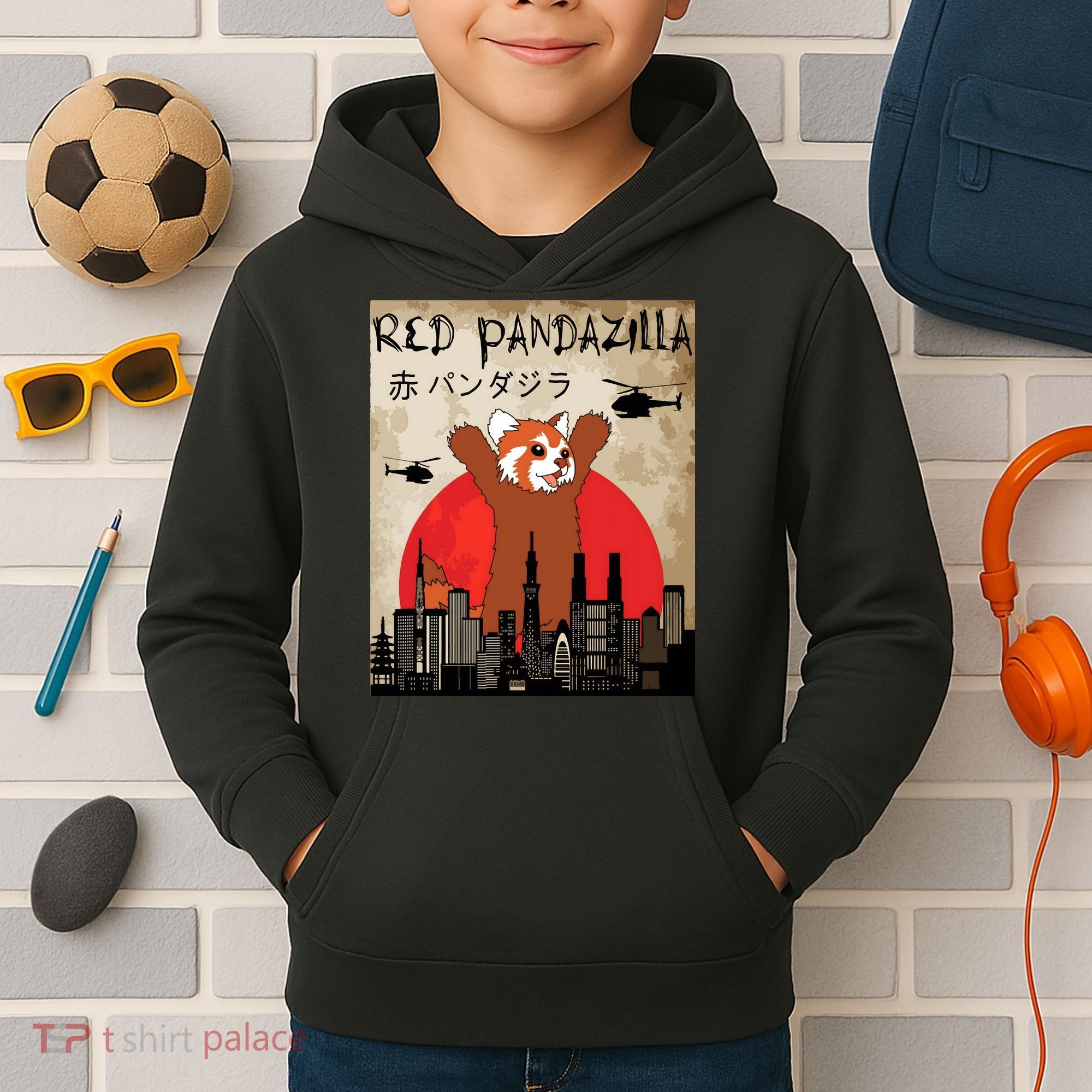 Red Panda Lover, Funny Red Pandazilla Kids Hoodie