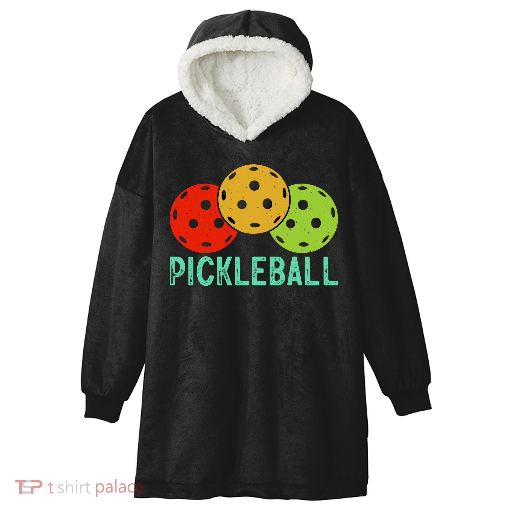 Retro Pickleball Logo Hooded Wearable Blanket