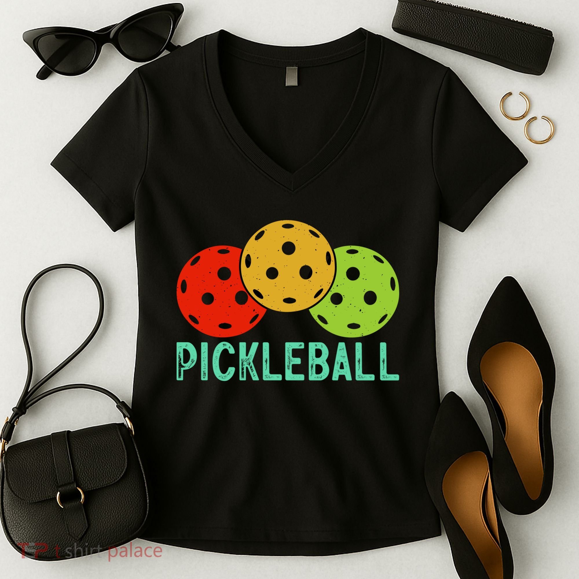 Retro Pickleball Logo Women's V-Neck T-Shirt