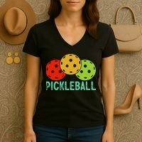 Retro Pickleball Logo Women's V-Neck T-Shirt thumb 3