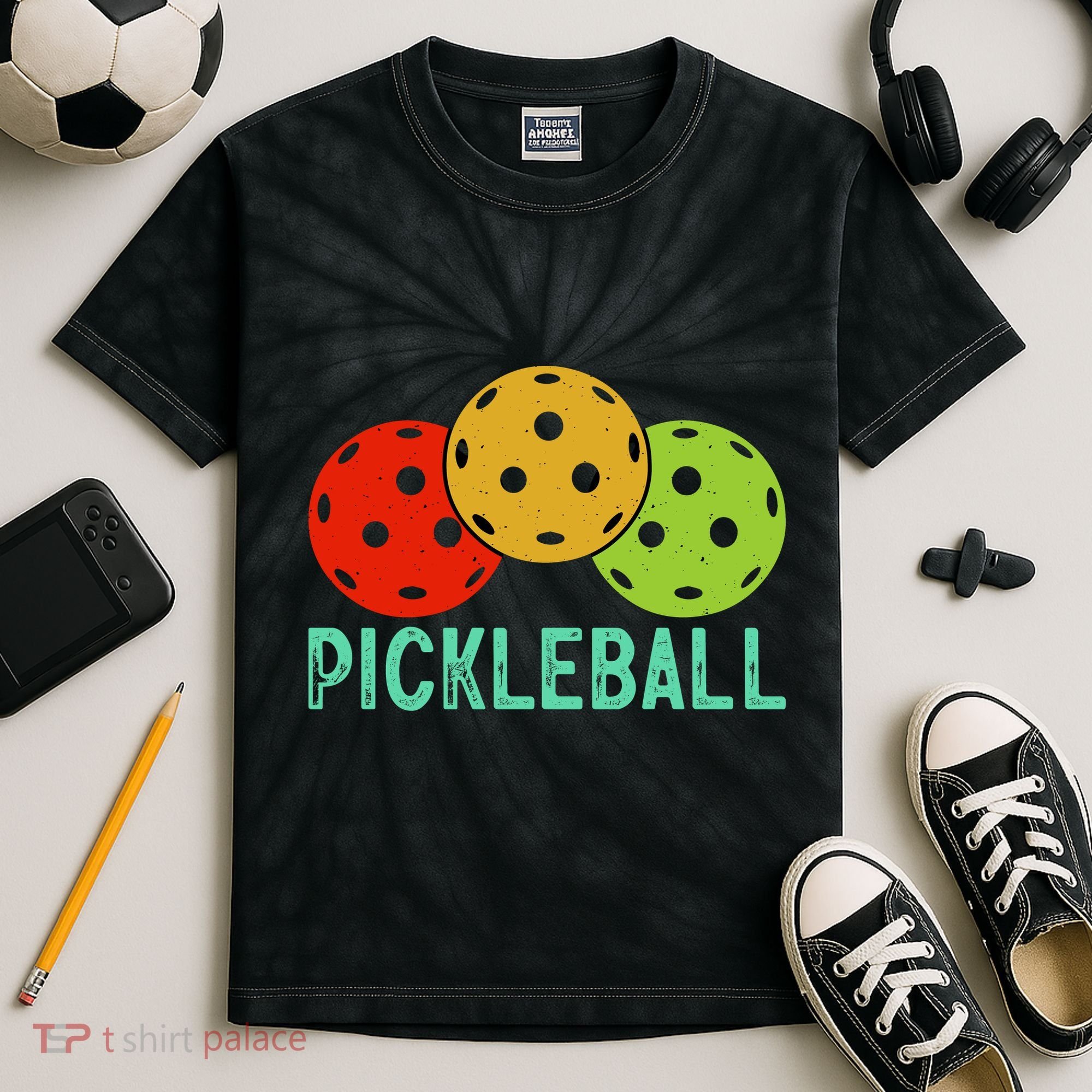Retro Pickleball Logo Kids Tie-Dye T-Shirt