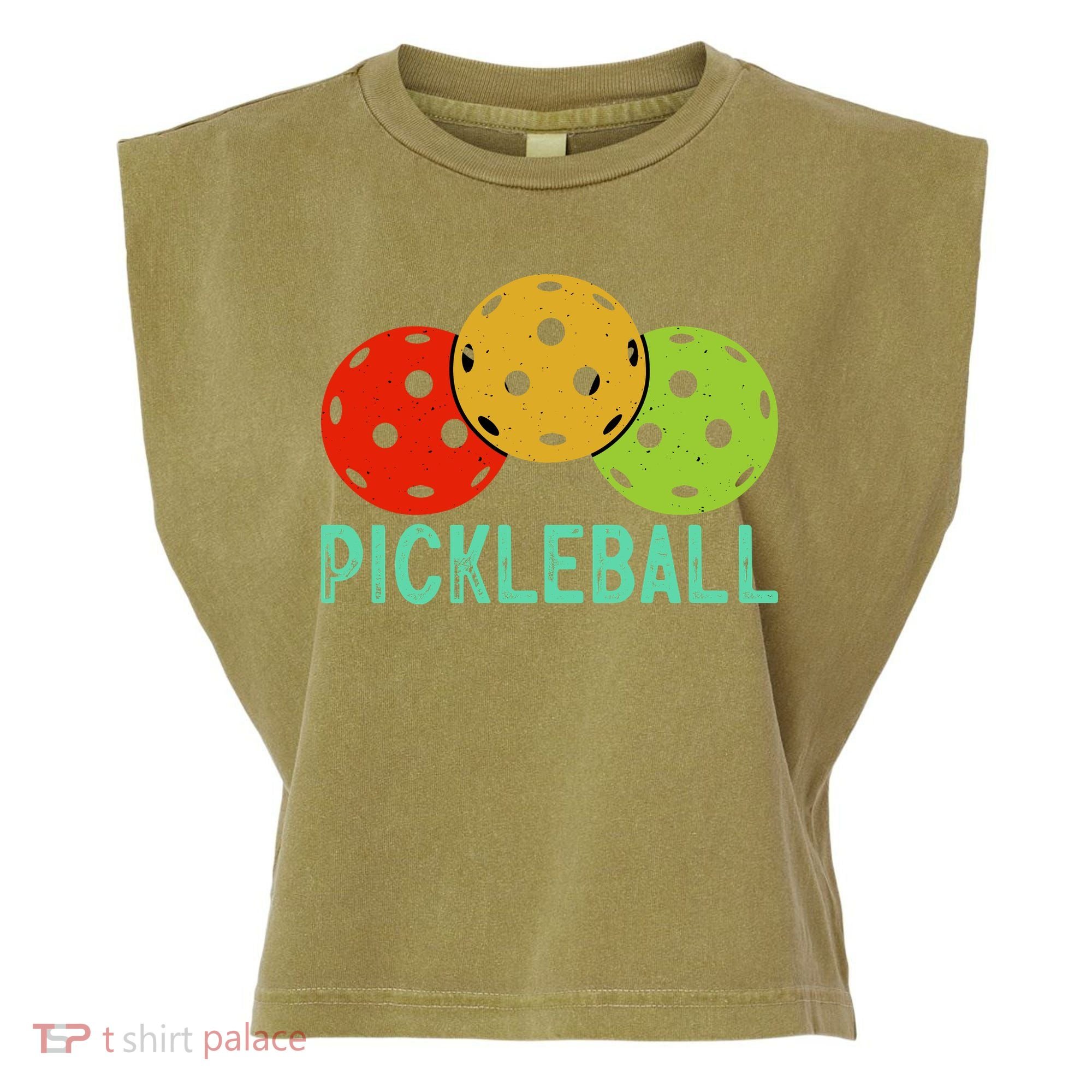 Retro Pickleball Logo Garment-Dyed Women's Muscle Tee
