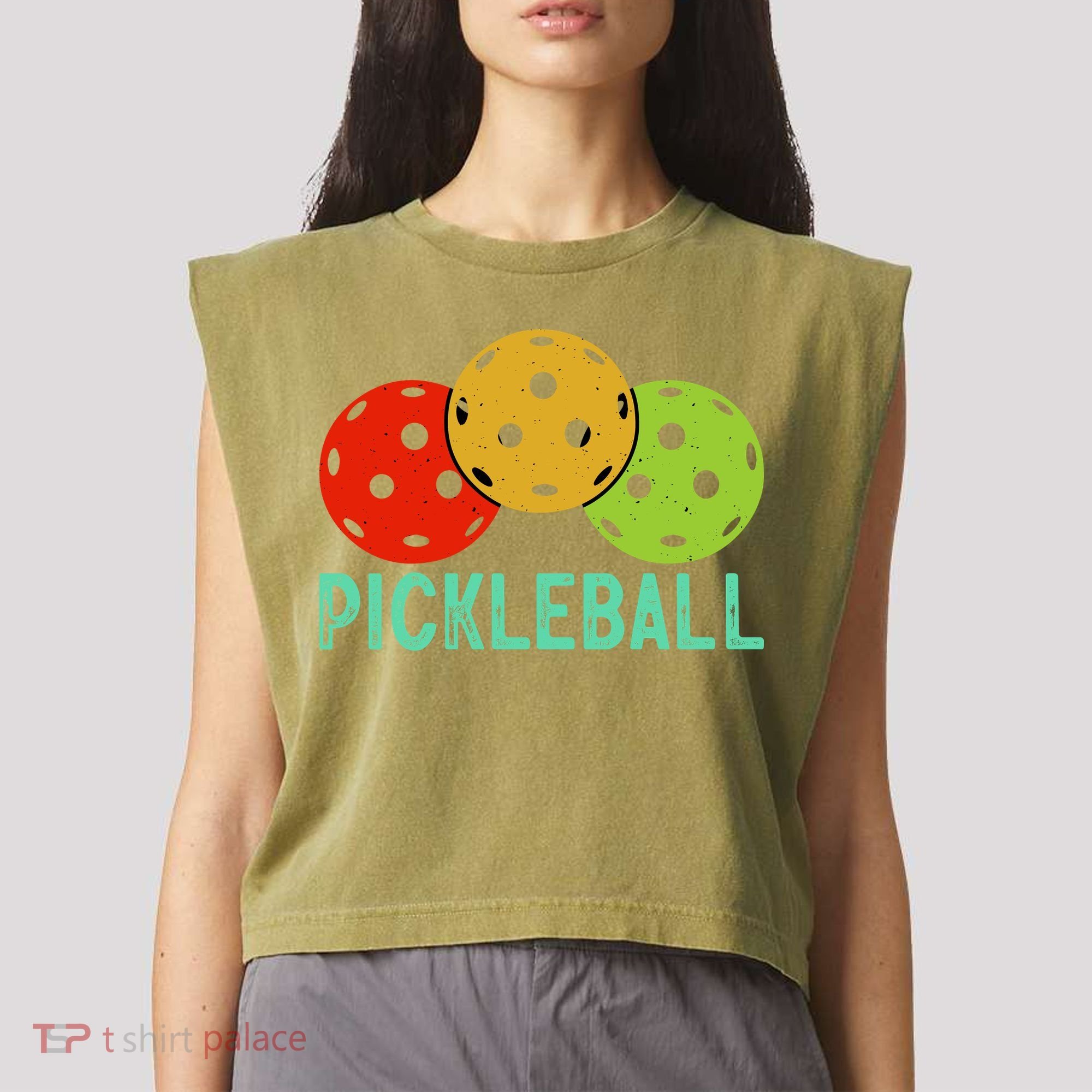Retro Pickleball Logo Garment-Dyed Women's Muscle Tee