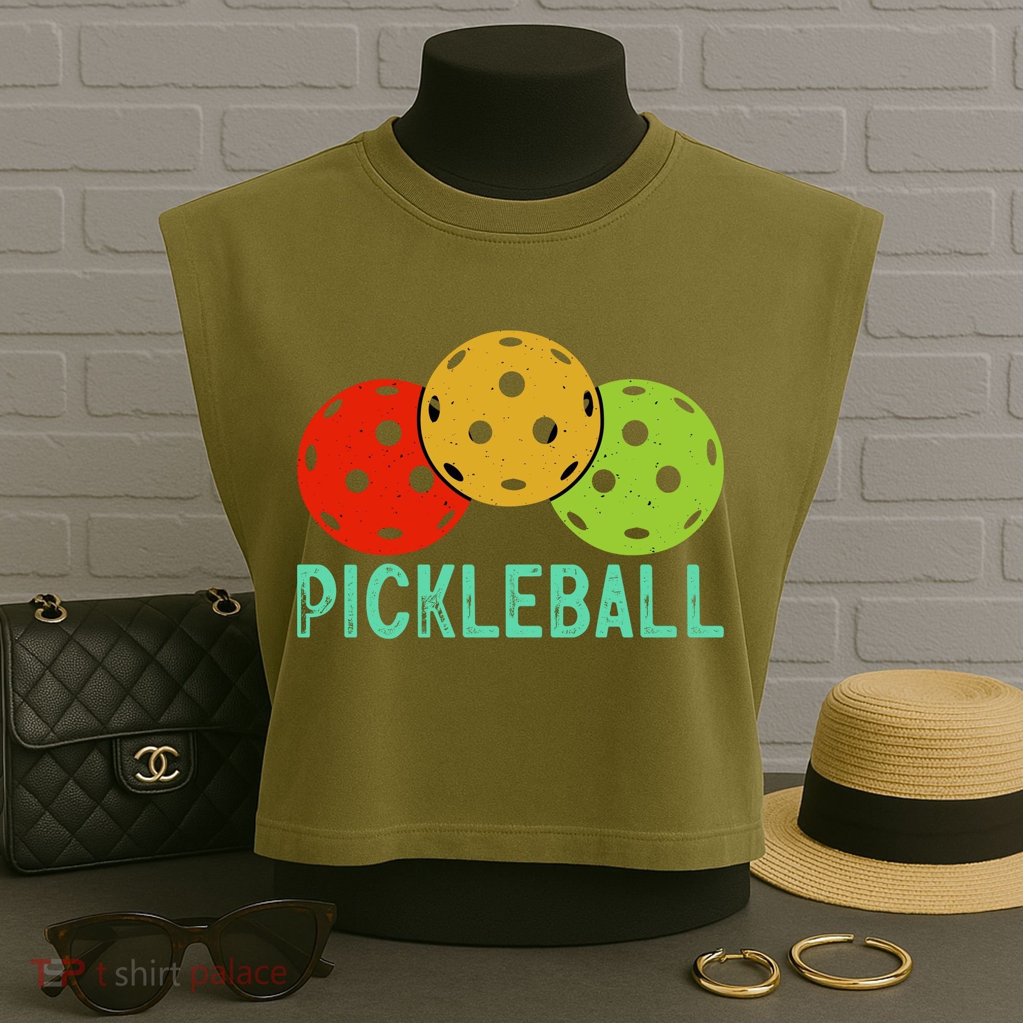 Retro Pickleball Logo Garment-Dyed Women's Muscle Tee