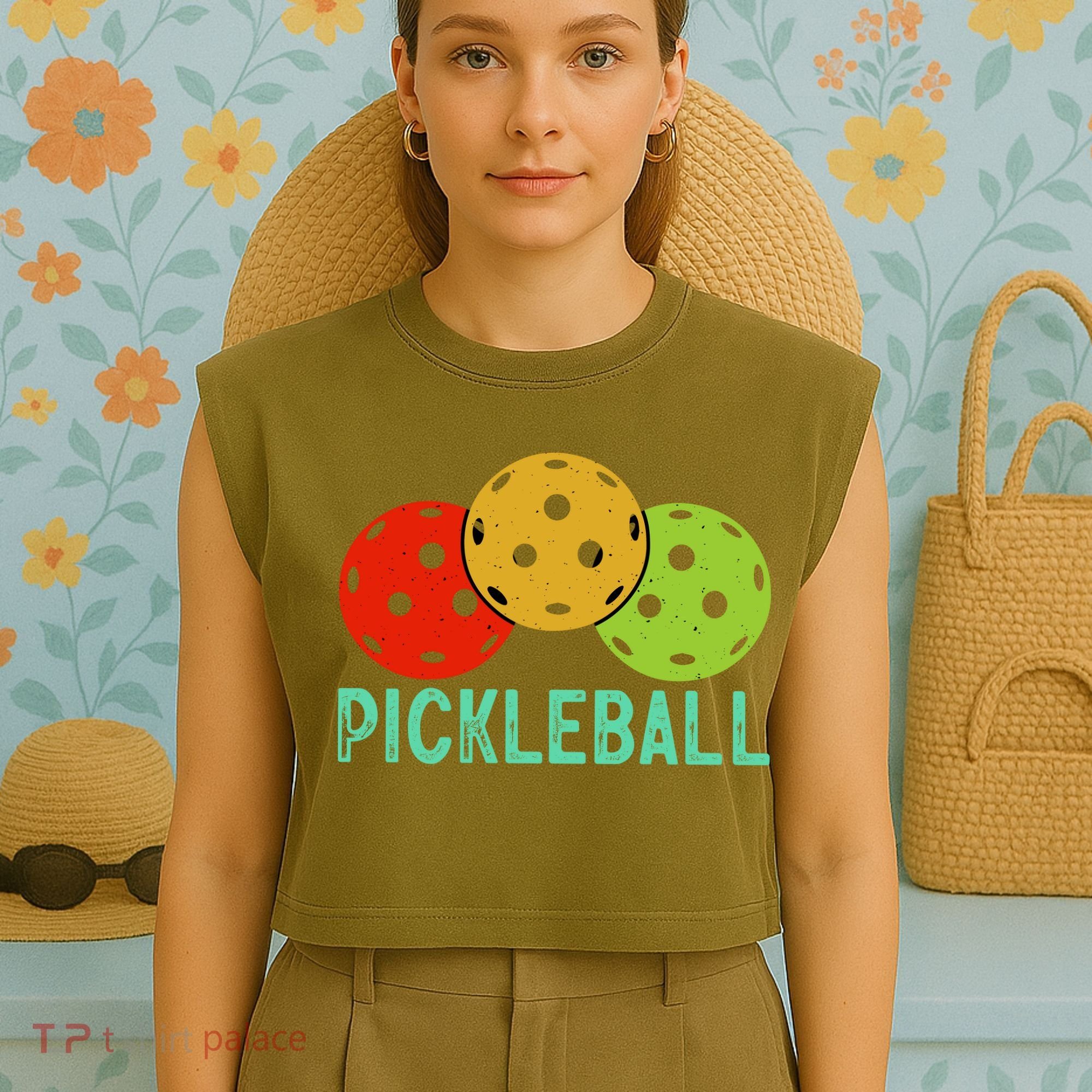 Retro Pickleball Logo Garment-Dyed Women's Muscle Tee