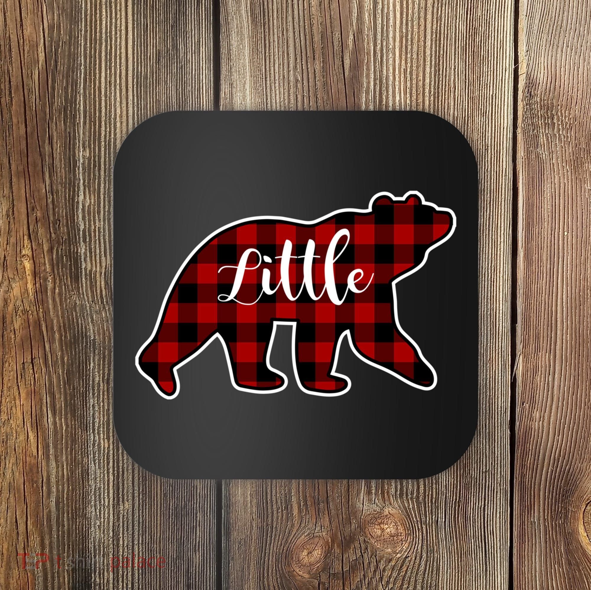 Red Plaid Little Bear Matching Family Group Gift Coaster