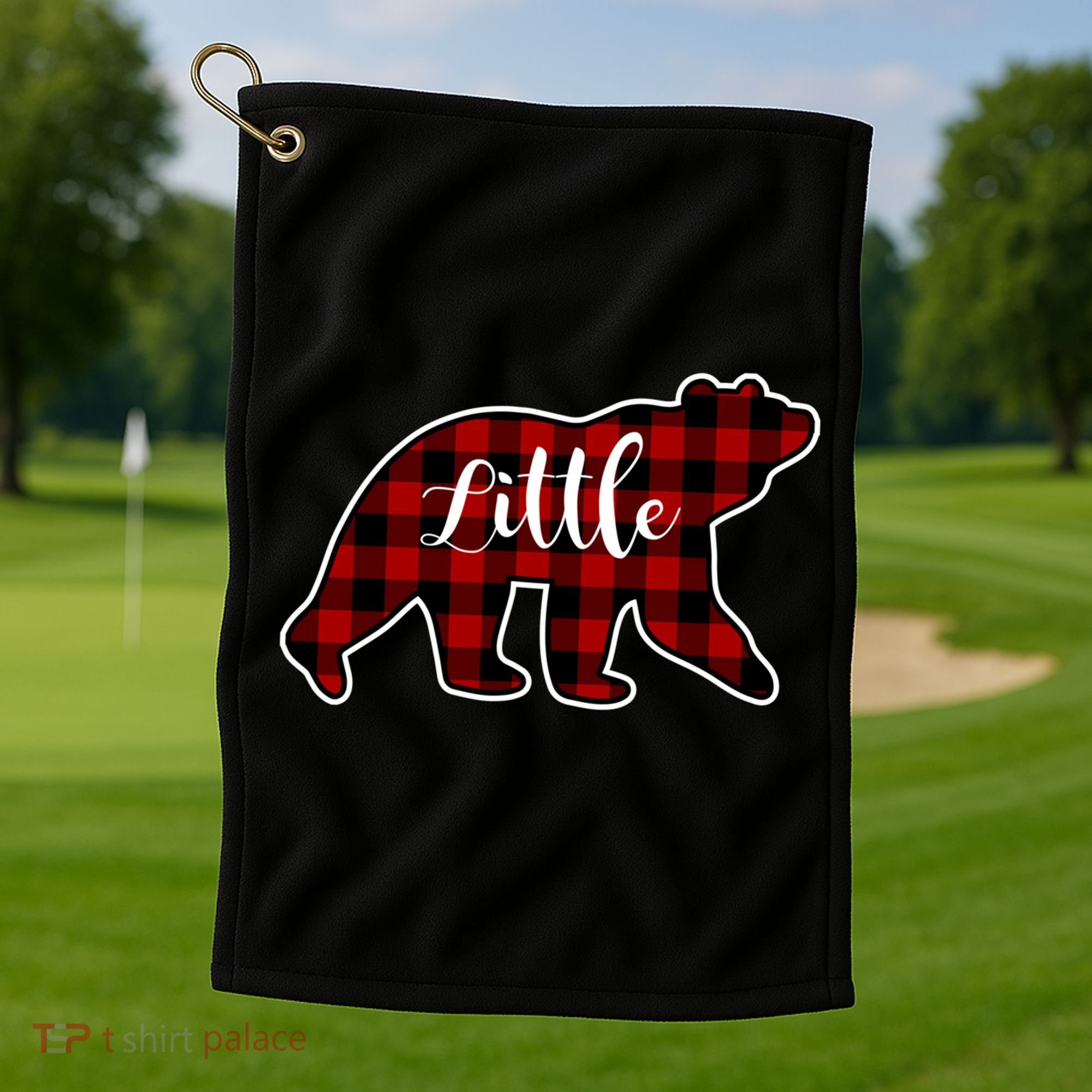 Red Plaid Little Bear Matching Family Group Gift Golf Towel