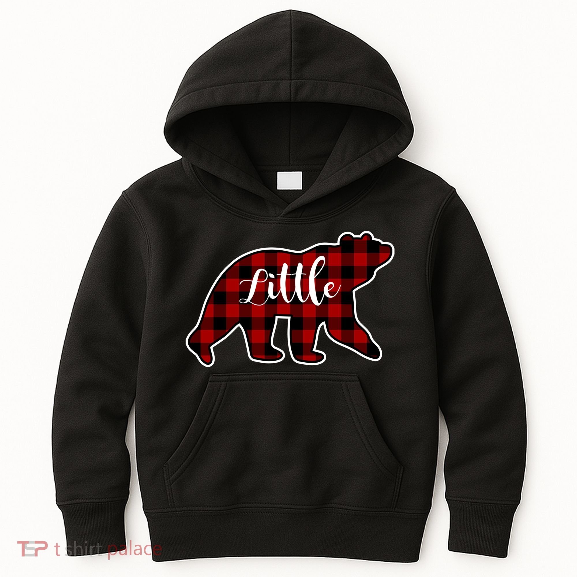 Red Plaid Little Bear Matching Family Group Gift Kids Hoodie