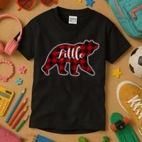 Red Plaid Little Bear Matching Family Group Gift Kids T-Shirt thumb 3