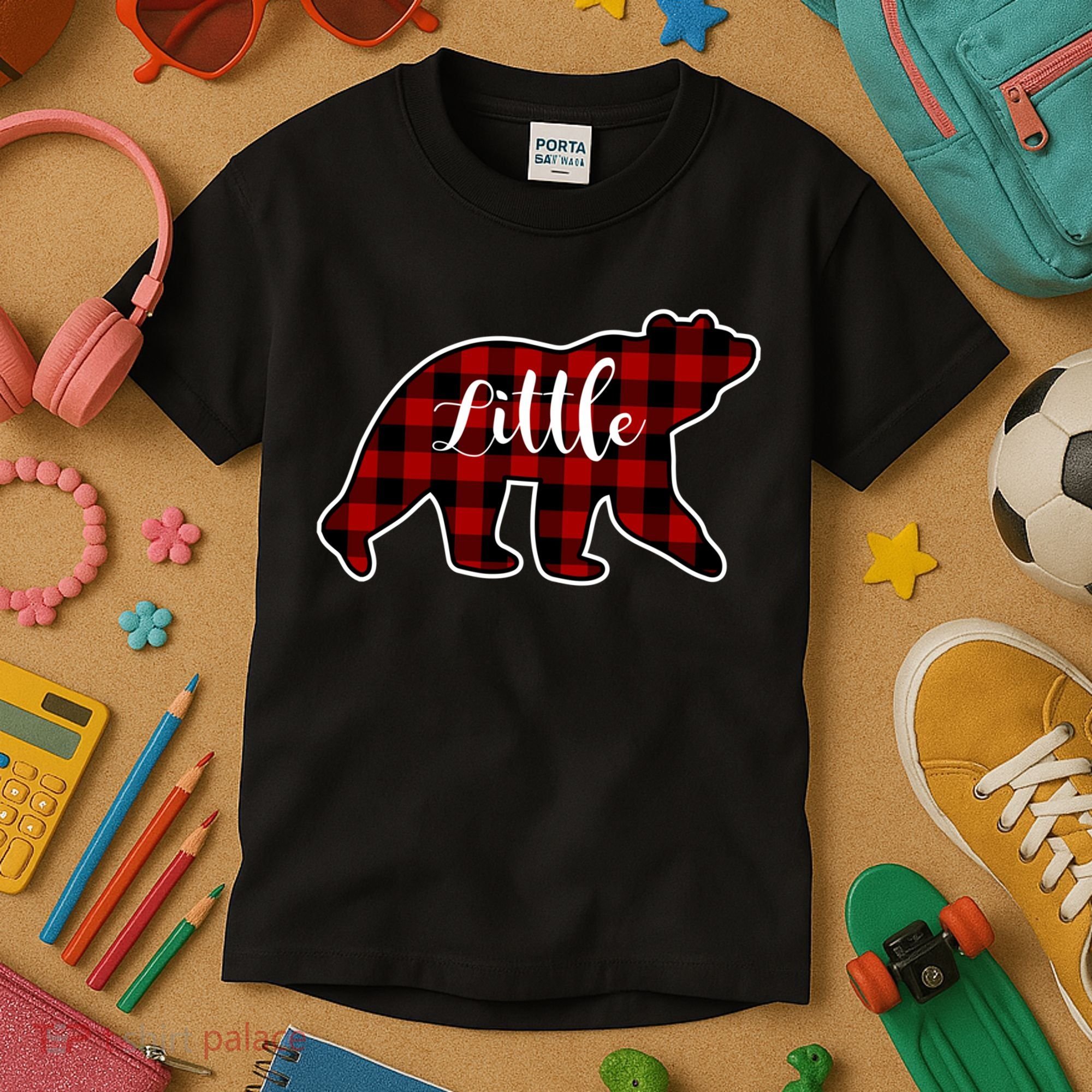 Red Plaid Little Bear Matching Family Group Gift Kids T-Shirt