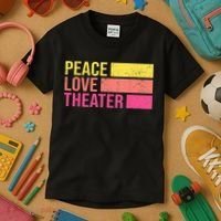 Retro Peace Love Theater For Actor & Actress Kids T-Shirt thumb 3