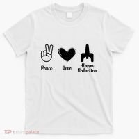 Retro Peace Love Harm Reduction Overdose Awareness Nurse T-Shirt thumb 0