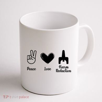 Retro Peace Love Harm Reduction Overdose Awareness Nurse Coffee Mug back