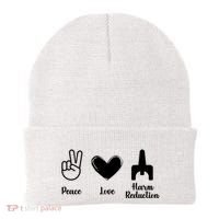 Retro Peace Love Harm Reduction Overdose Awareness Nurse Beanie thumb 0