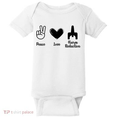 Retro Peace Love Harm Reduction Overdose Awareness Nurse Baby Bodysuit