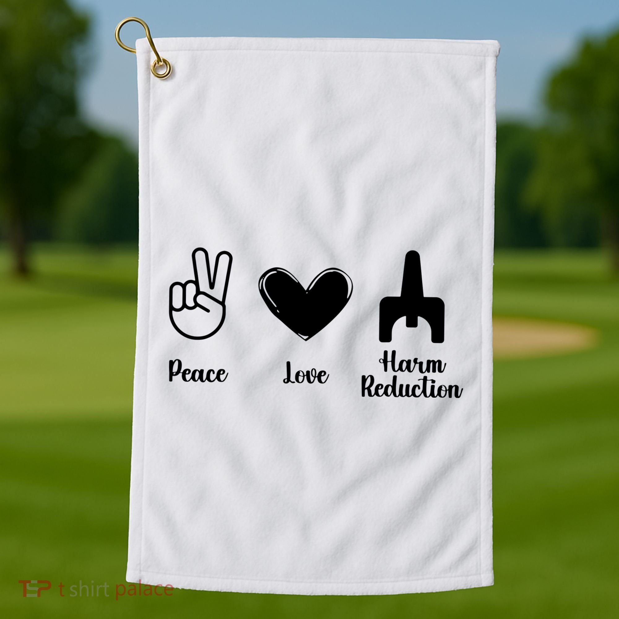Retro Peace Love Harm Reduction Overdose Awareness Nurse Golf Towel