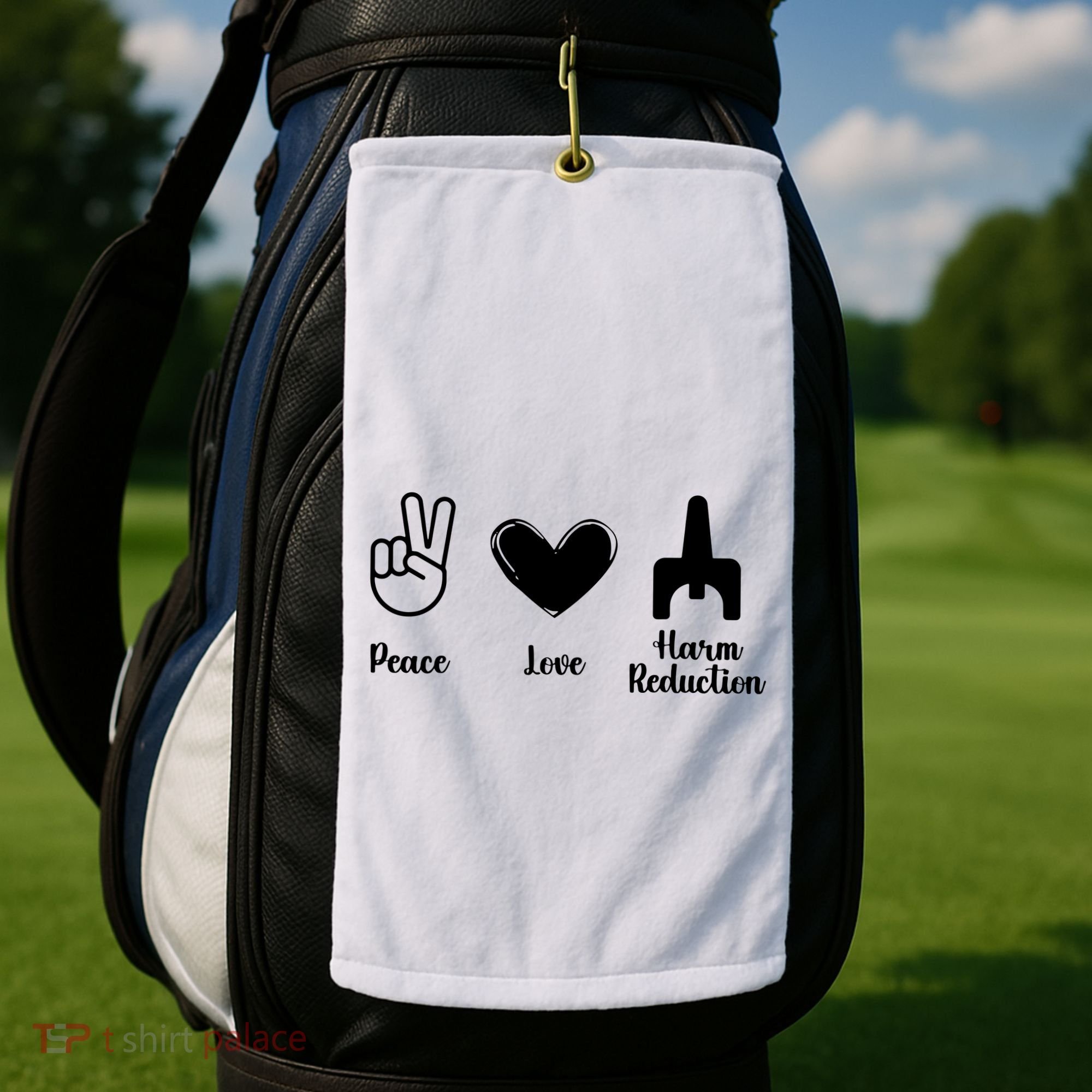 Retro Peace Love Harm Reduction Overdose Awareness Nurse Golf Towel