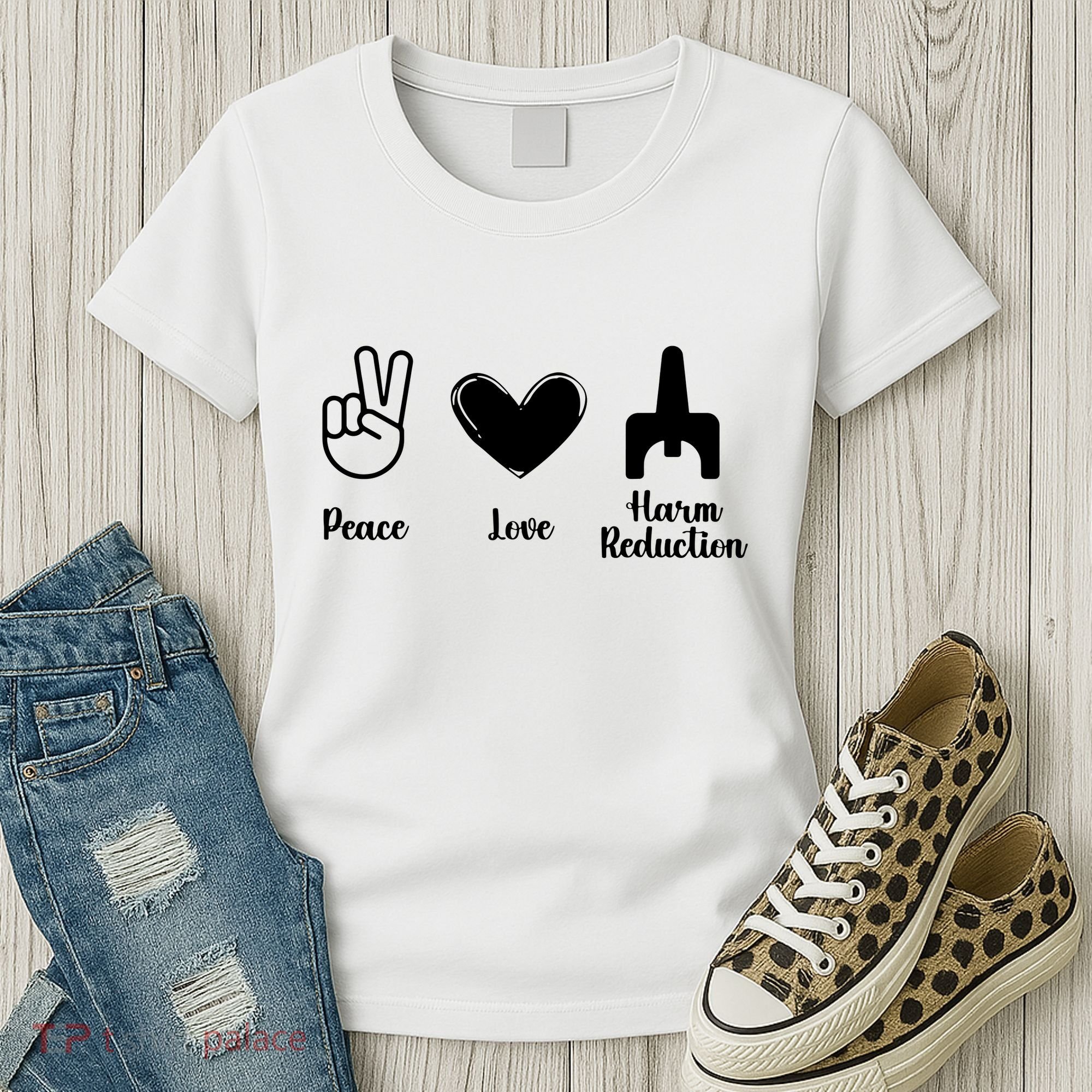Retro Peace Love Harm Reduction Overdose Awareness Nurse Women's T-Shirt