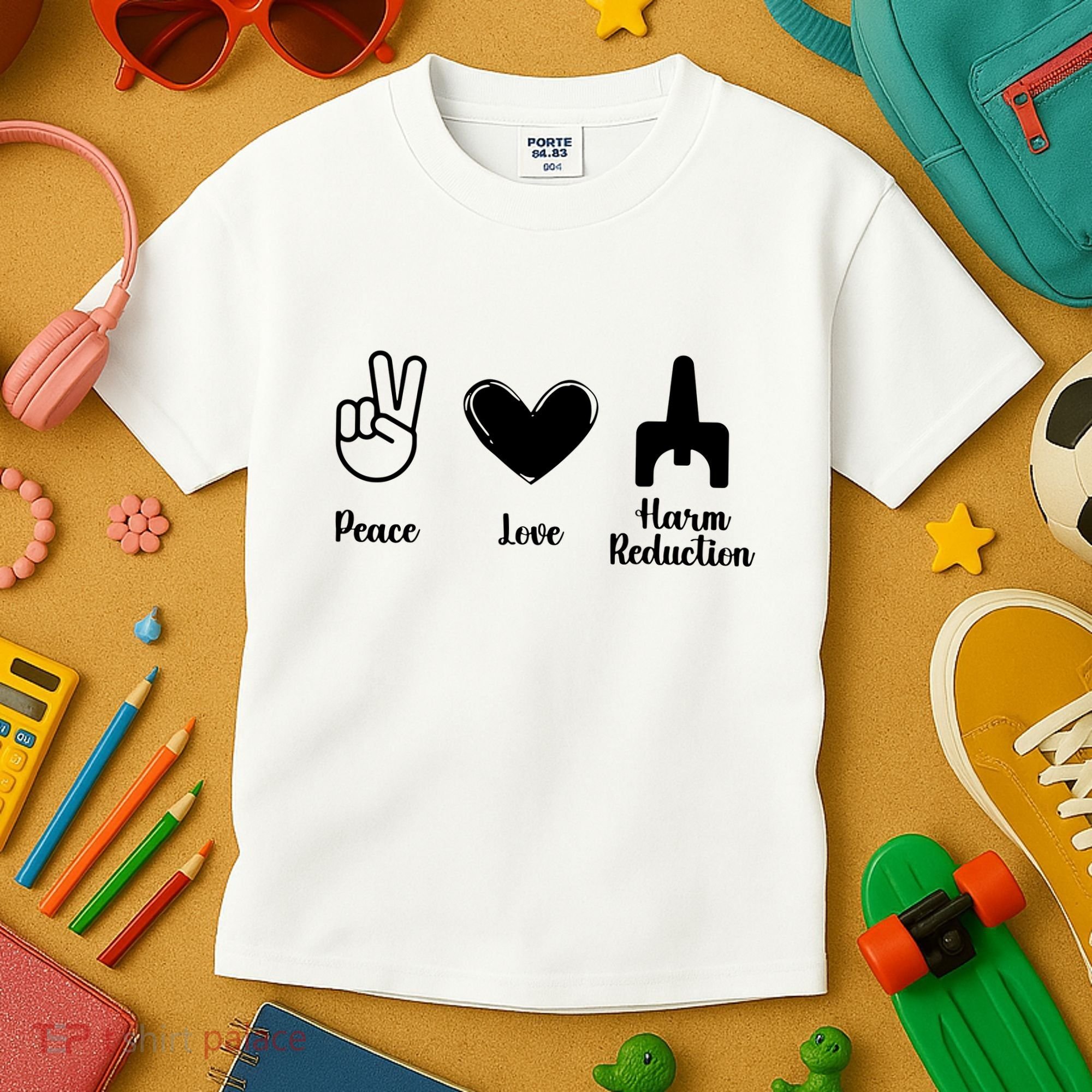 Retro Peace Love Harm Reduction Overdose Awareness Nurse Kids T-Shirt