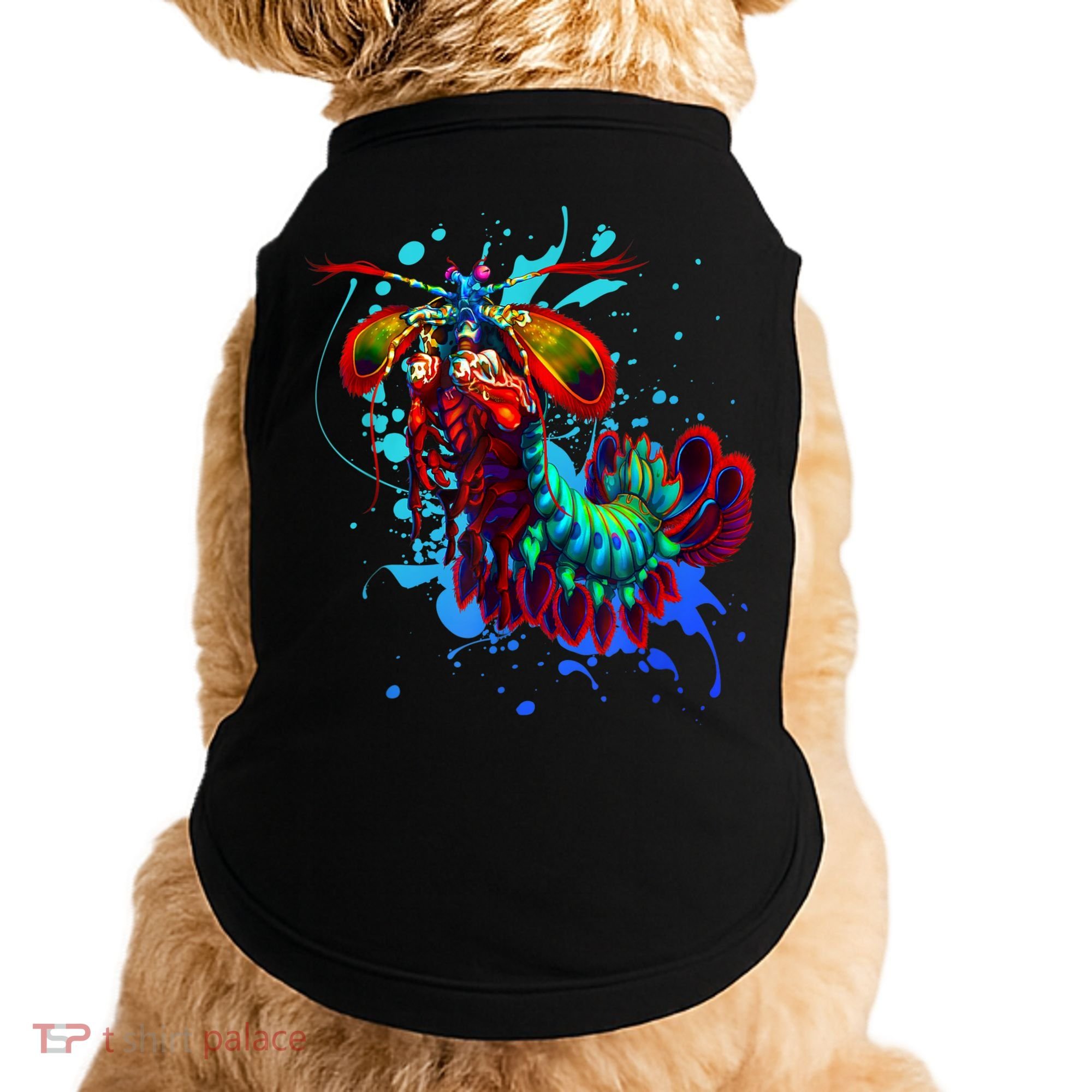 Rainbow Peacock Mantis Shrimp Blue Splash Doggie Tank