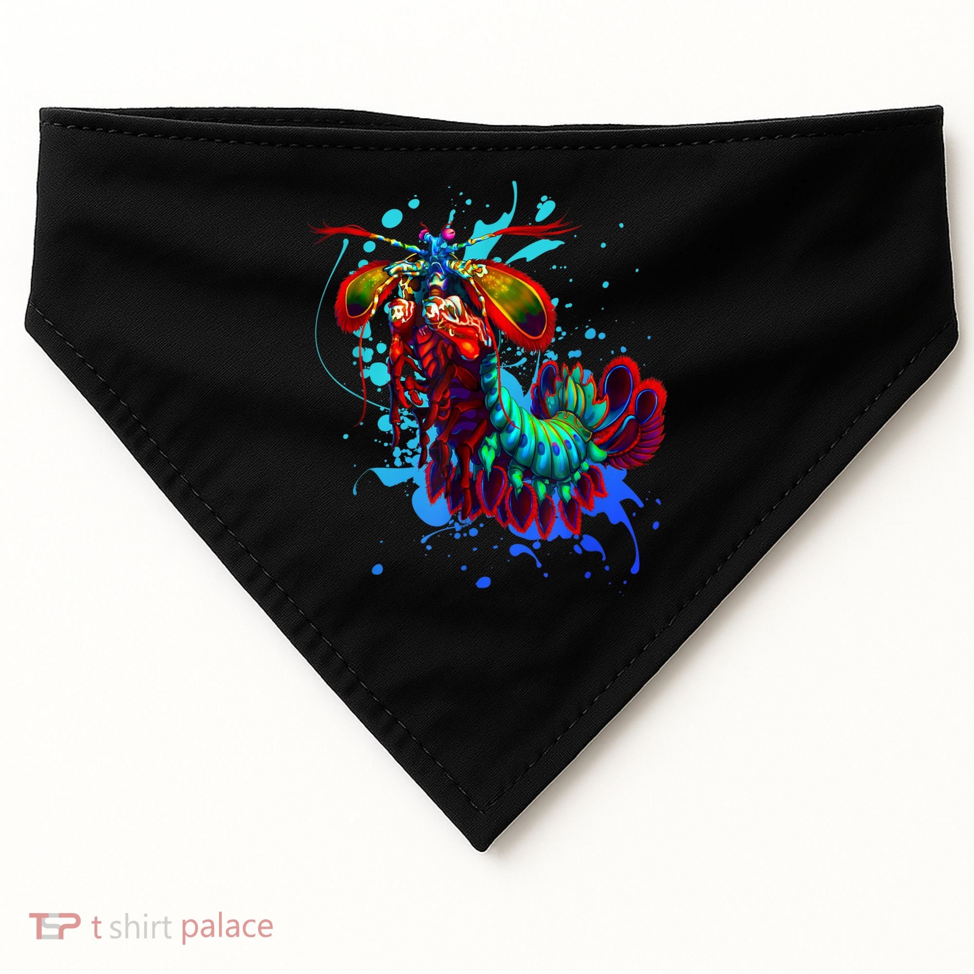 Rainbow Peacock Mantis Shrimp Blue Splash USA-Made Doggie Bandana