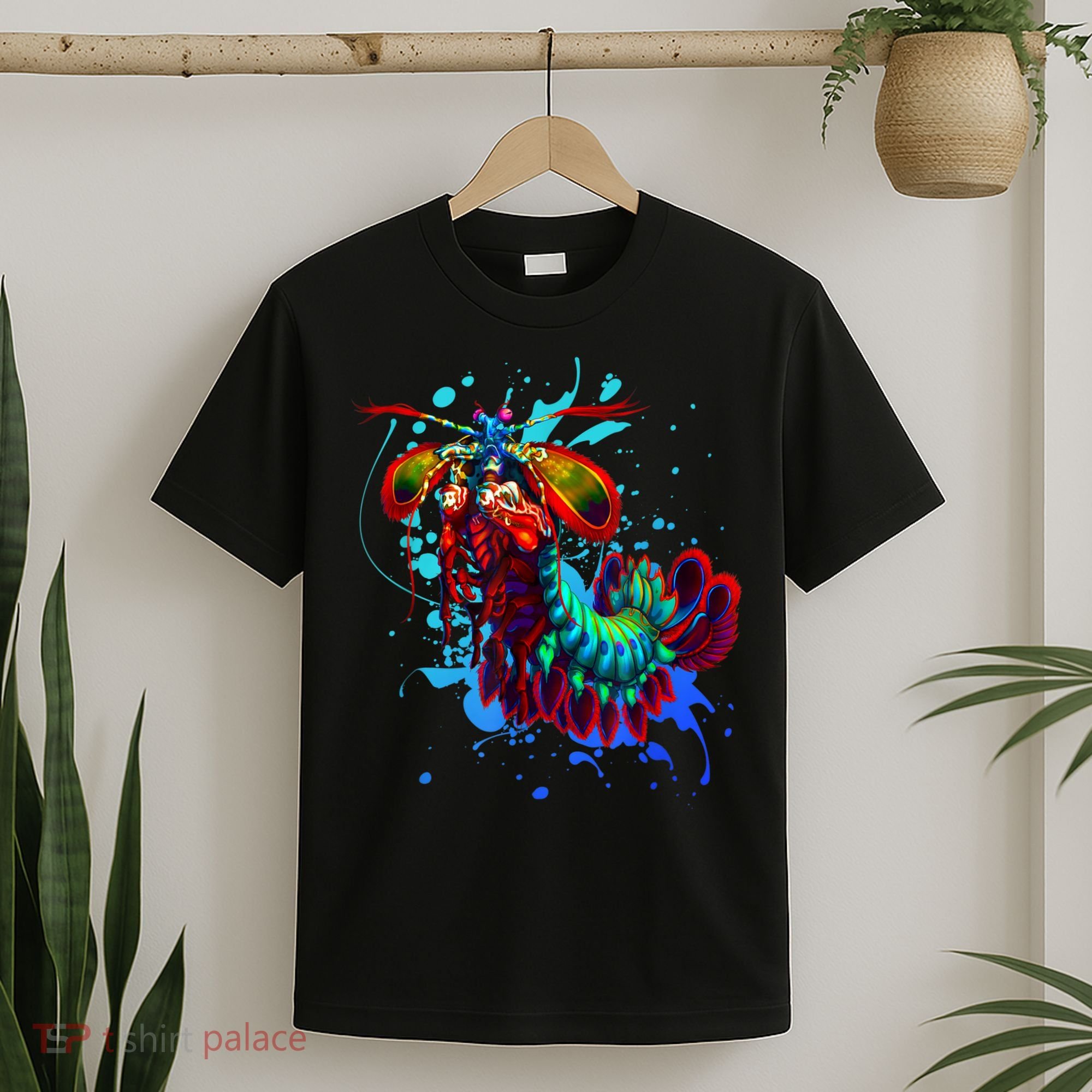 Rainbow Peacock Mantis Shrimp Blue Splash T-Shirt
