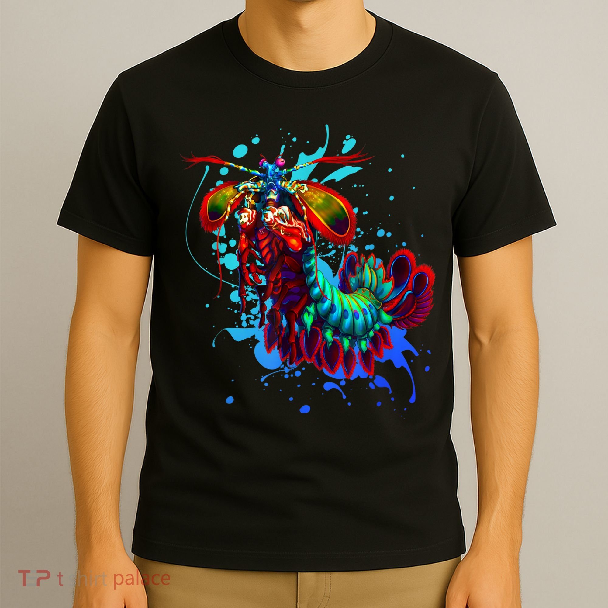Rainbow Peacock Mantis Shrimp Blue Splash T-Shirt