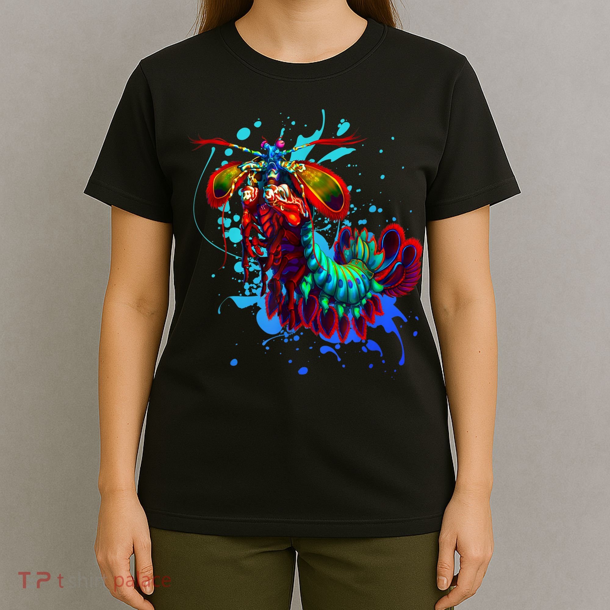 Rainbow Peacock Mantis Shrimp Blue Splash T-Shirt